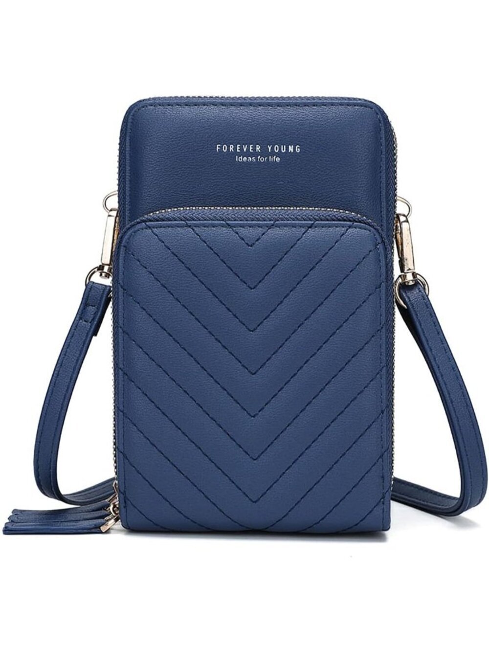 Women's Blue Small Leather with Guitar Strap Stylish Crossbody bags with 2 Slots